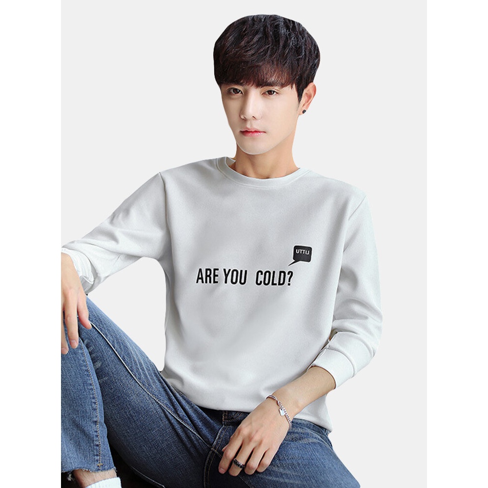 Men's Stylish Letter Printing O-Neck Pullovers - S White