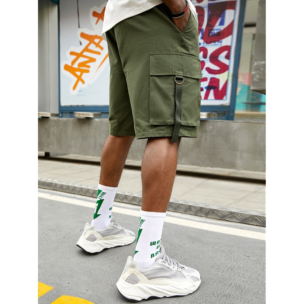 Mens 100% Cotton Muti-Pocket Drawstring Elastic Waist Work Shorts - Army Green S