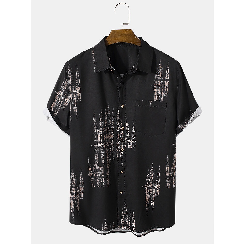 Mens Causal Tie Dye Short Sleeve Shirts - Black S