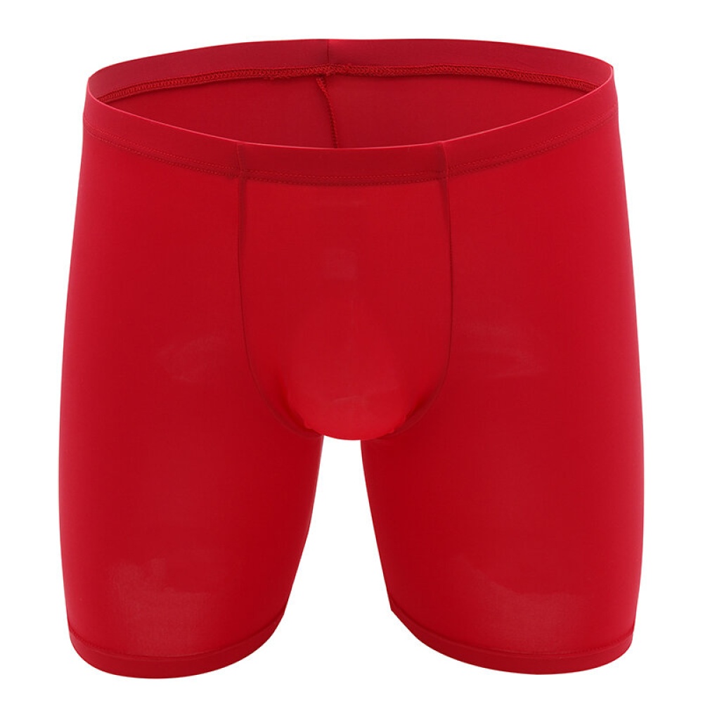 Men Soft Thin Sport Trunks Mid Waist Ice Silk Breathable Underwear Nylon Boxer Brief - M White