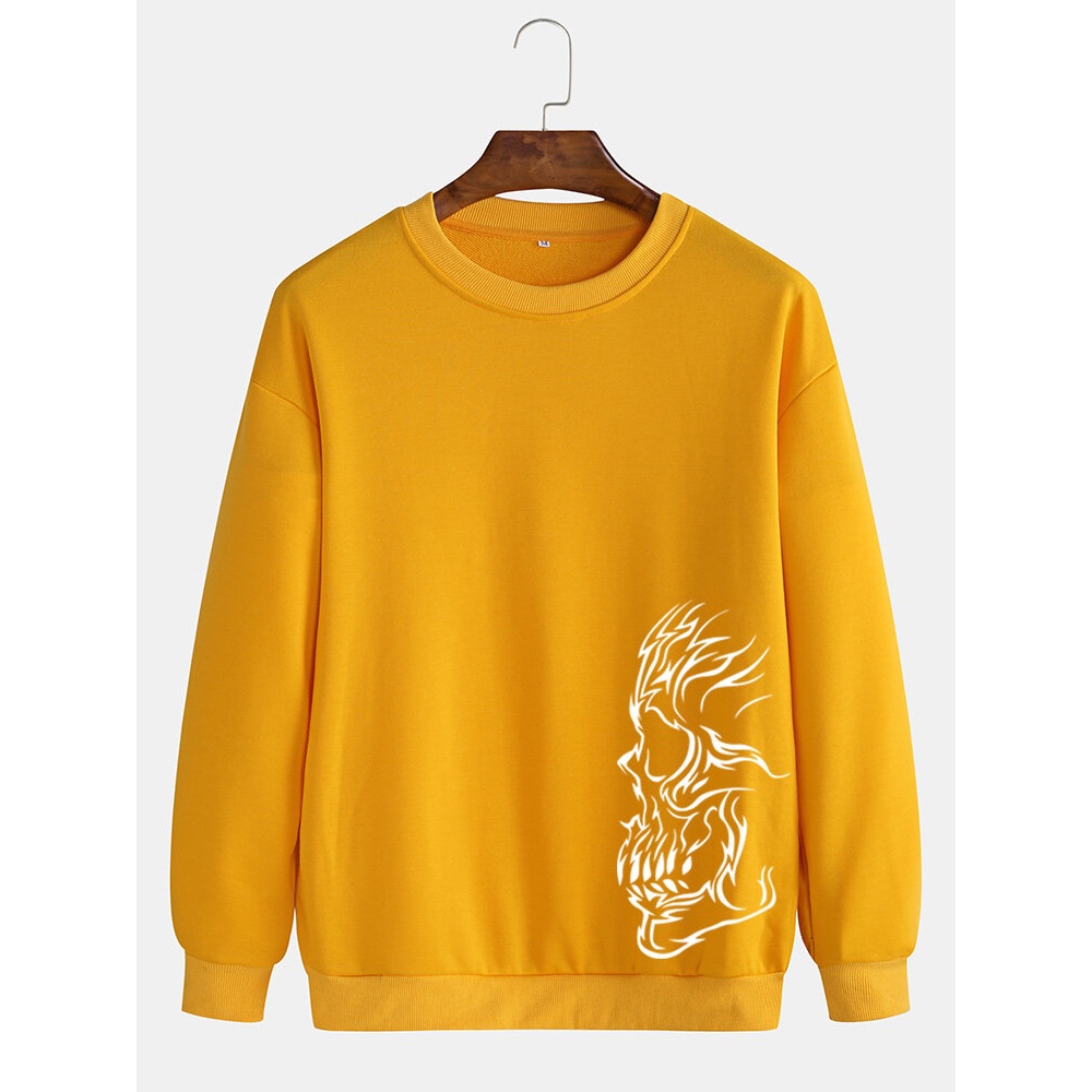 Mens Design Abstract Skeleton Print Pullover Long Sleeve Sweatshirts - Black S