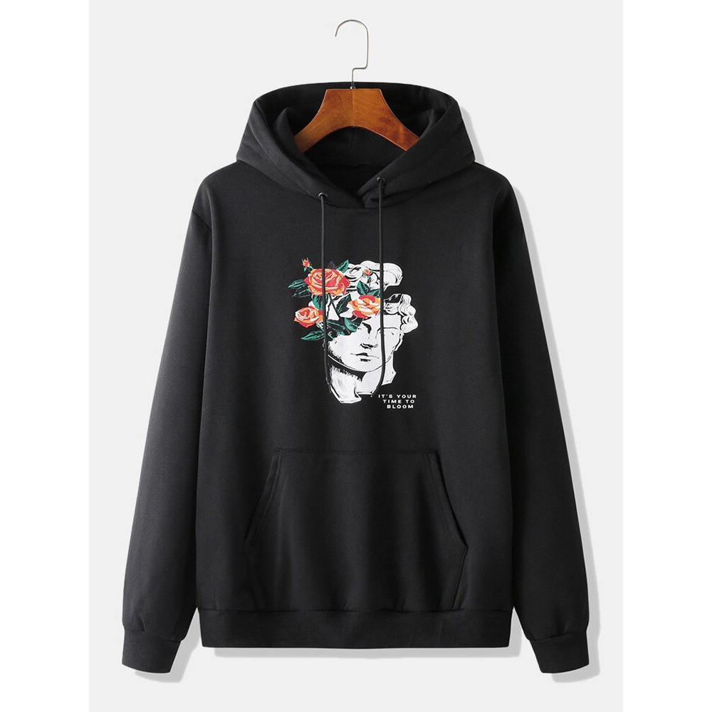 Mens Fnuuy Plaster Statue Print Warm Kangaroo Pocket Black Hoodies - Black M