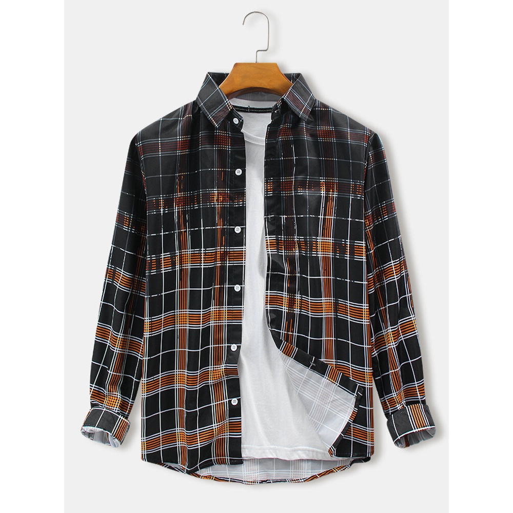 Design Mens Tweed Plaid Print Button Up Long Sleeve Vintage Shirts - Black XL