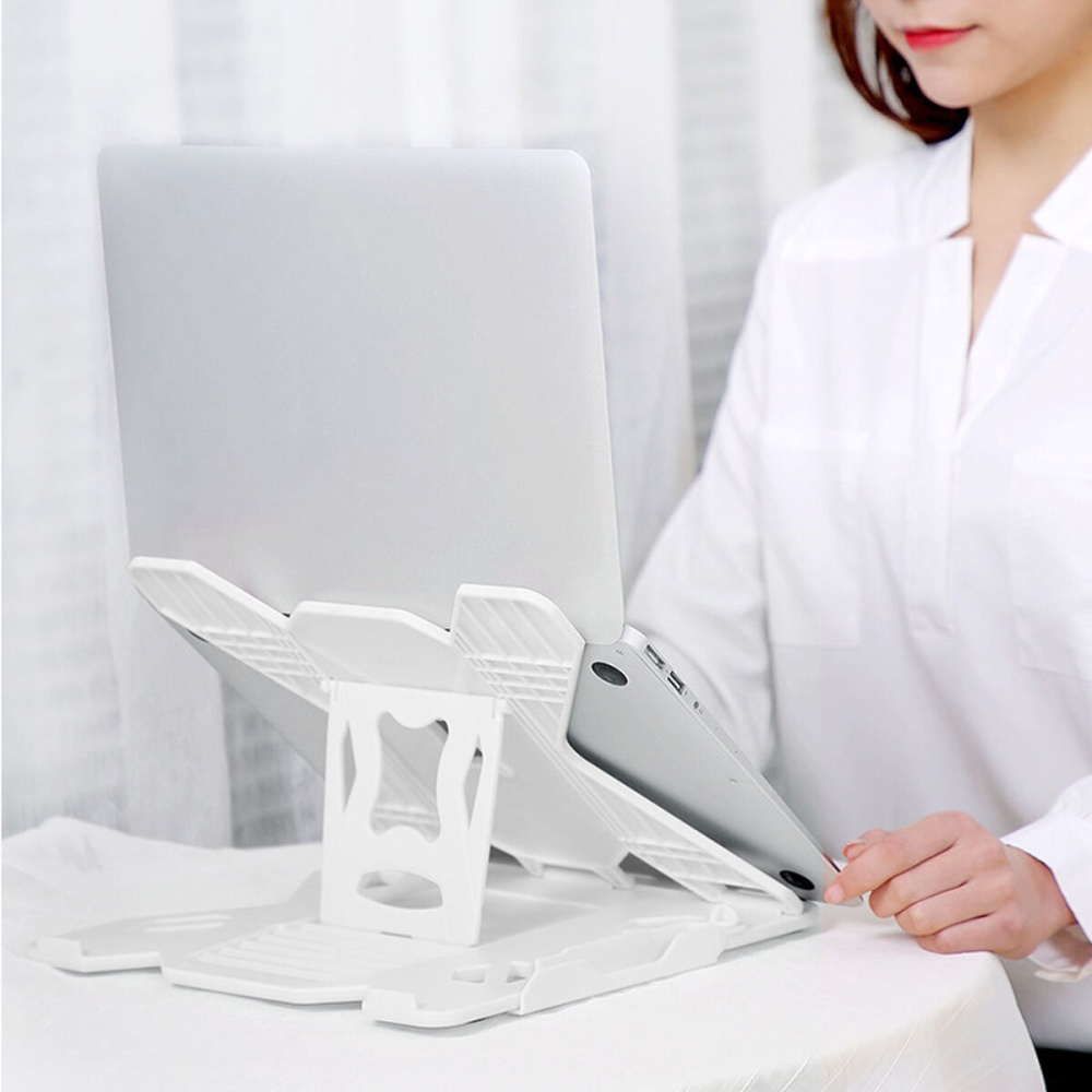 2 IN 1 Foldable 8-Level Height Adjustable Macbook Laptop Holder Stand Bracket with Phone Holder for Laptops and Tablets Smaller Than 17 Inch - White - Image 2