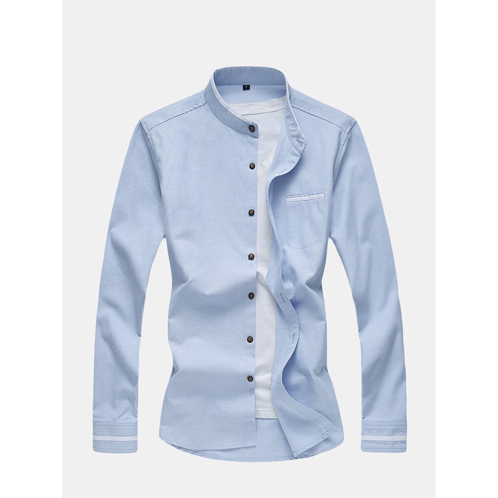 Men's Casual Stand Collar Shirts - S Navy