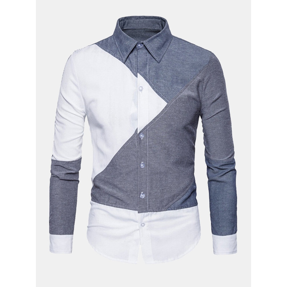 Men Casual Cut Sew Panel Shirts - S White