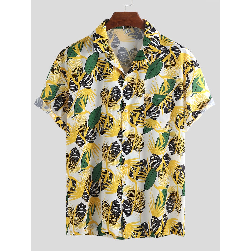 ChArmkpR Men palm Printed Hawaiian Shirts - 2XL Yellow