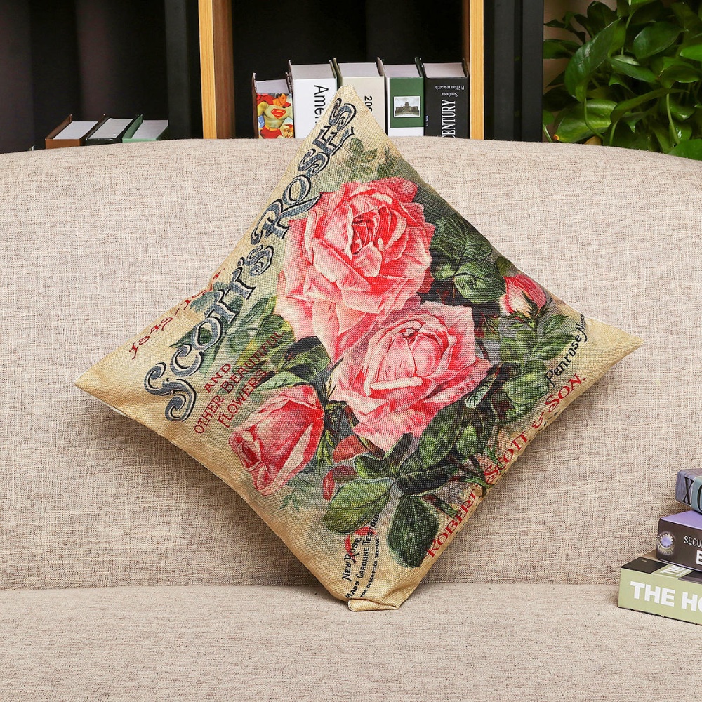 Vintage Flower Cotton Linen Cushion Cover Throw Pillow Case Sofa Home Decor - 2# - Image 2