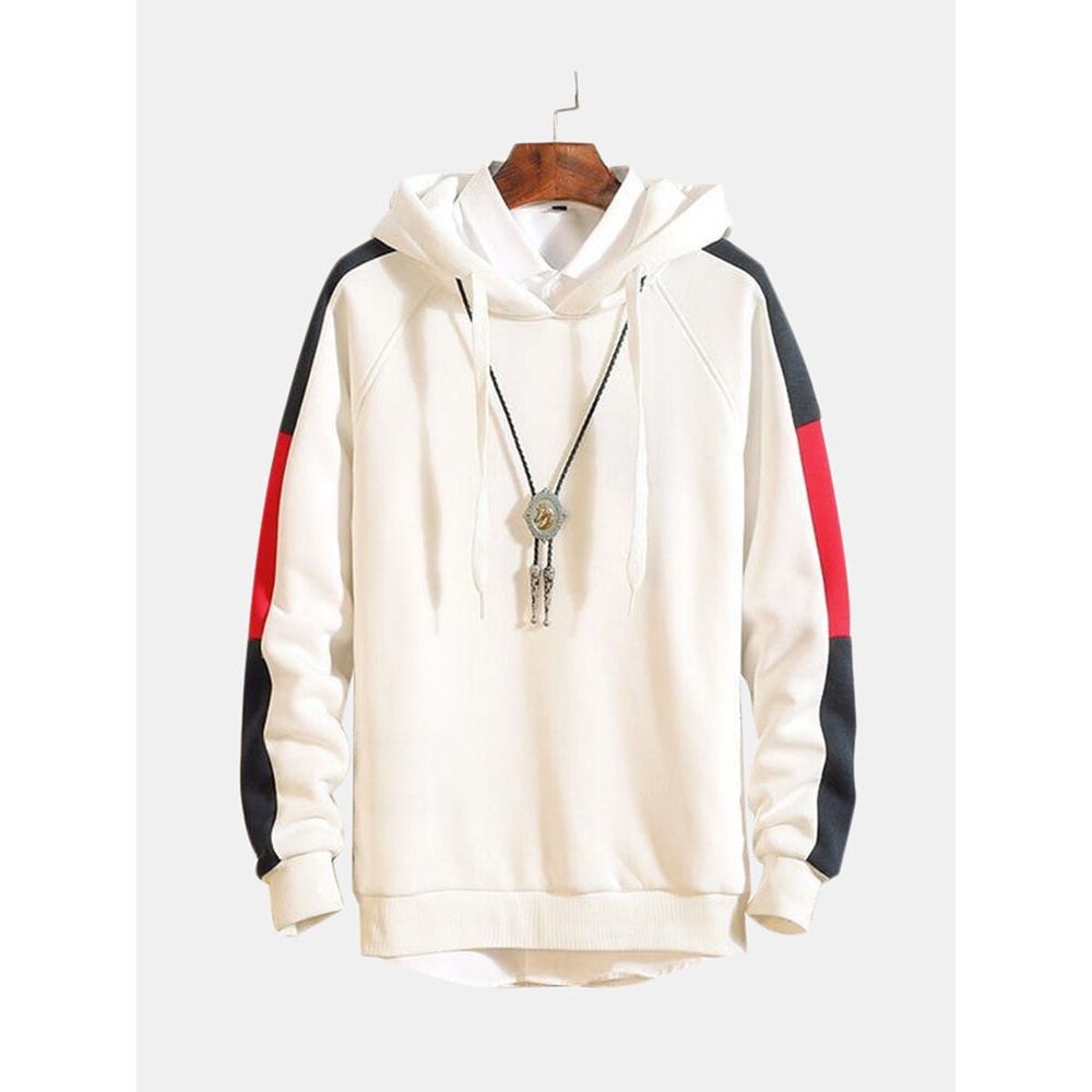 Men Casual Long-sleeved Hoodies Sweatshirts - M White