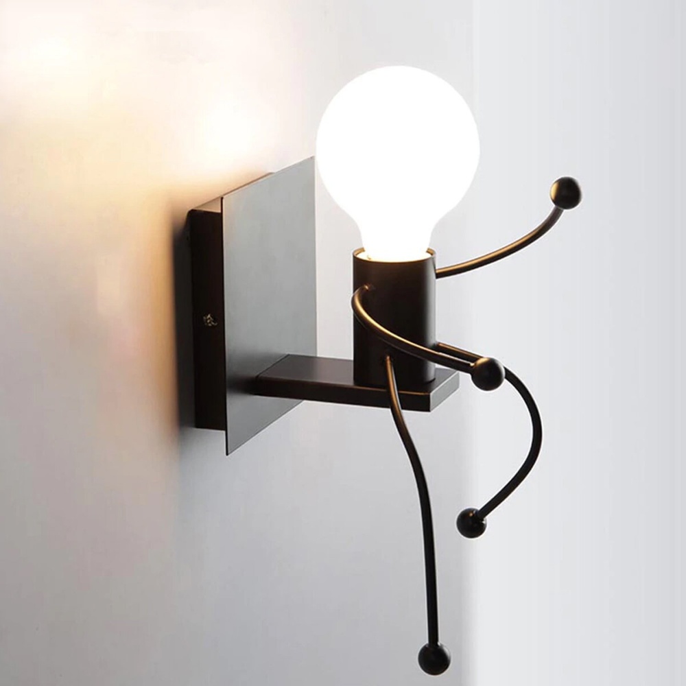 Creative Funny Modern Iron People Jumping E27 Wall Light Hanging Chandelier Fixtures Iron Art Bedside Lamp Black/White Bulb Not Include - White - Image 2