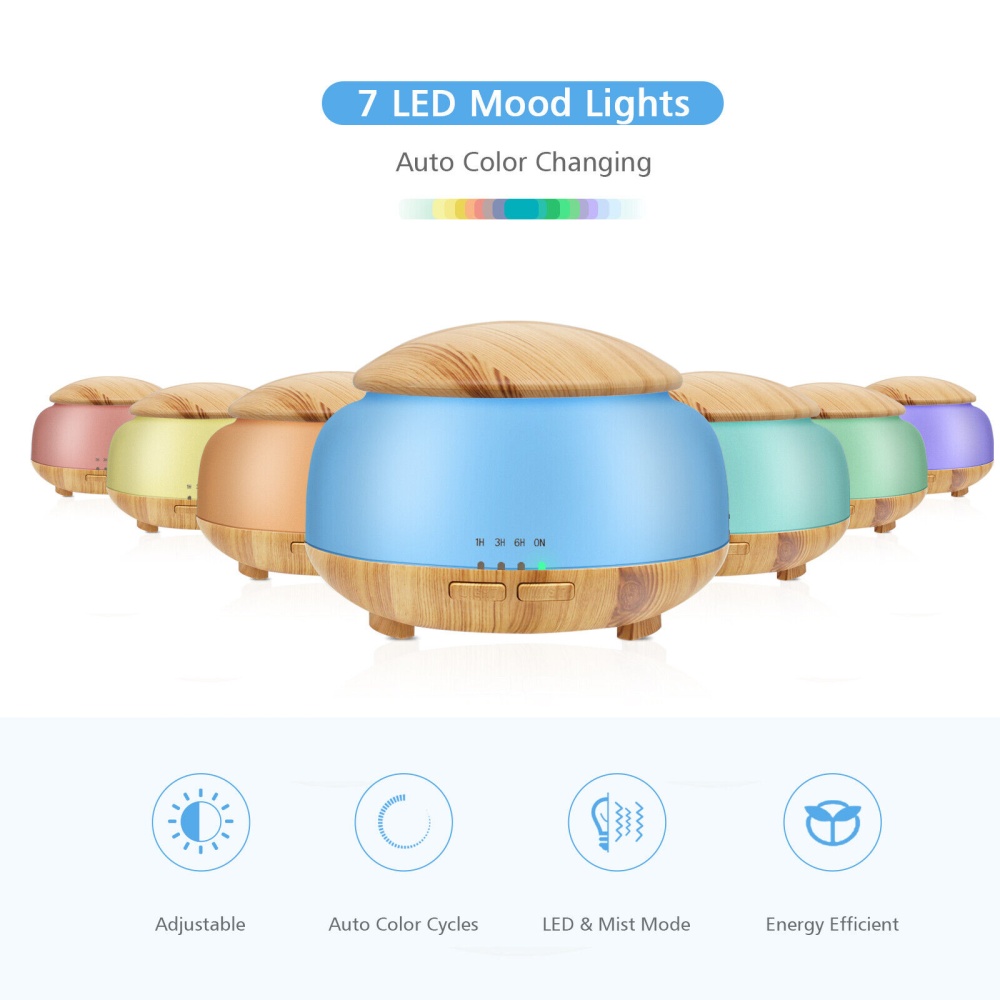 Essential Oil Diffuser with 300ml Water Tank Ultrasonic Cool Mist Humidifier Night Light Dark Wood Grain EU plug - Image 3