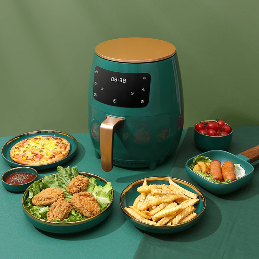 Metal Multifunctional Air Fryer With Anti-skid Handle Household Non-fume Touch Screen 4.5l Large Capacity Smart Oven Bake Machine green_EU p - Image 3