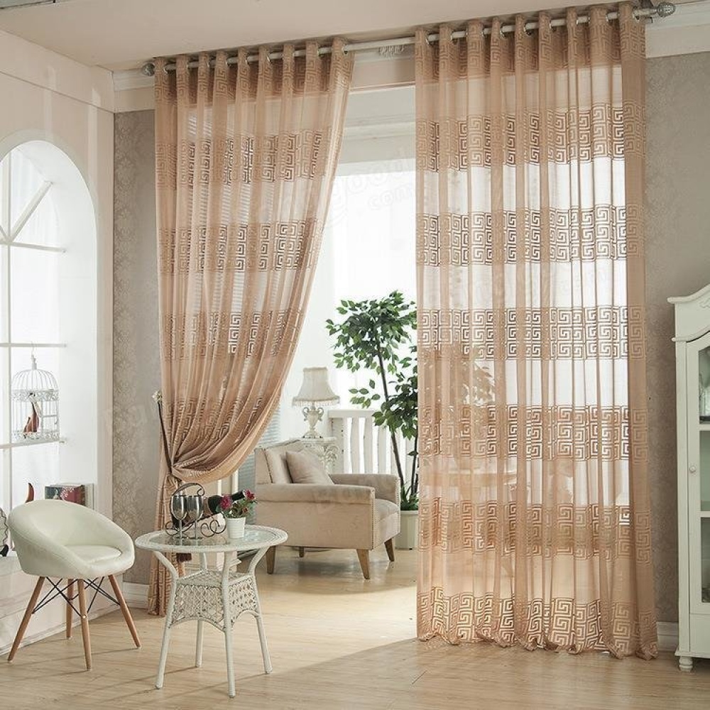 2 Panel European Style Jacquard Breathable Voile Sheer Curtains Bedroom Living Room Window Screening - W40 x L84Inch Beige - Image 2