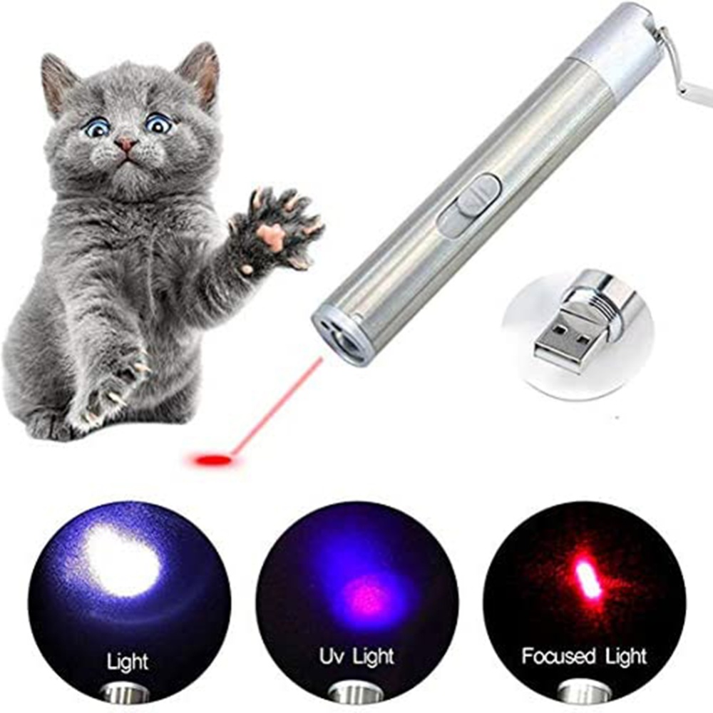 Metal Funny Cat Stick With Usb Rechargeable Led Projection Pattern Multi-pattern Red Light Green Switchable Pet Interactive Toy 5-in-1 - Image 2