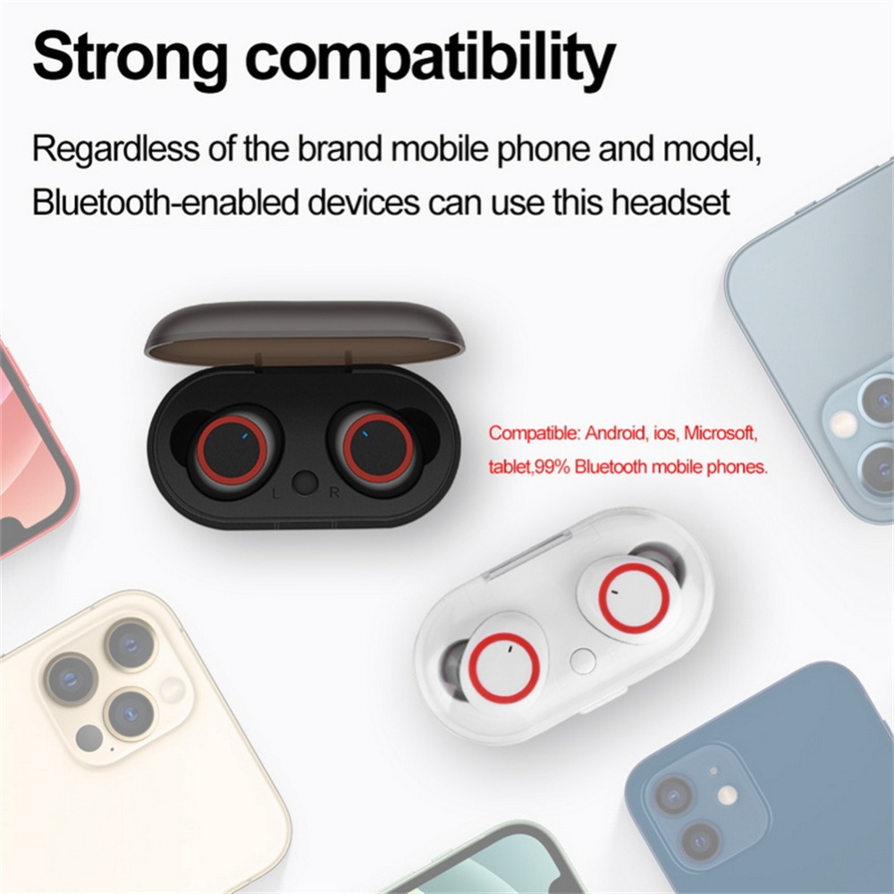 Tws Bluetooth-compatible 5.0 Wireless Stereo Earphone In-ear Noise Cancelling Waterproof Headphones Headset With Charging Case white red - Image 2