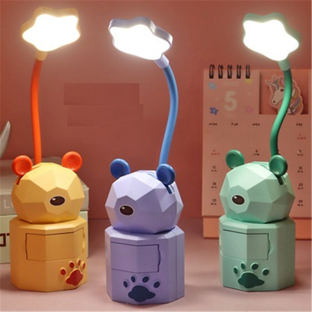 Usb Charging Children Table Lamp, Student Dormitory Reading Eye Protection Night Light, Creative Cartoon Drawer Storage Led Desk Lamps Bear - Image 3