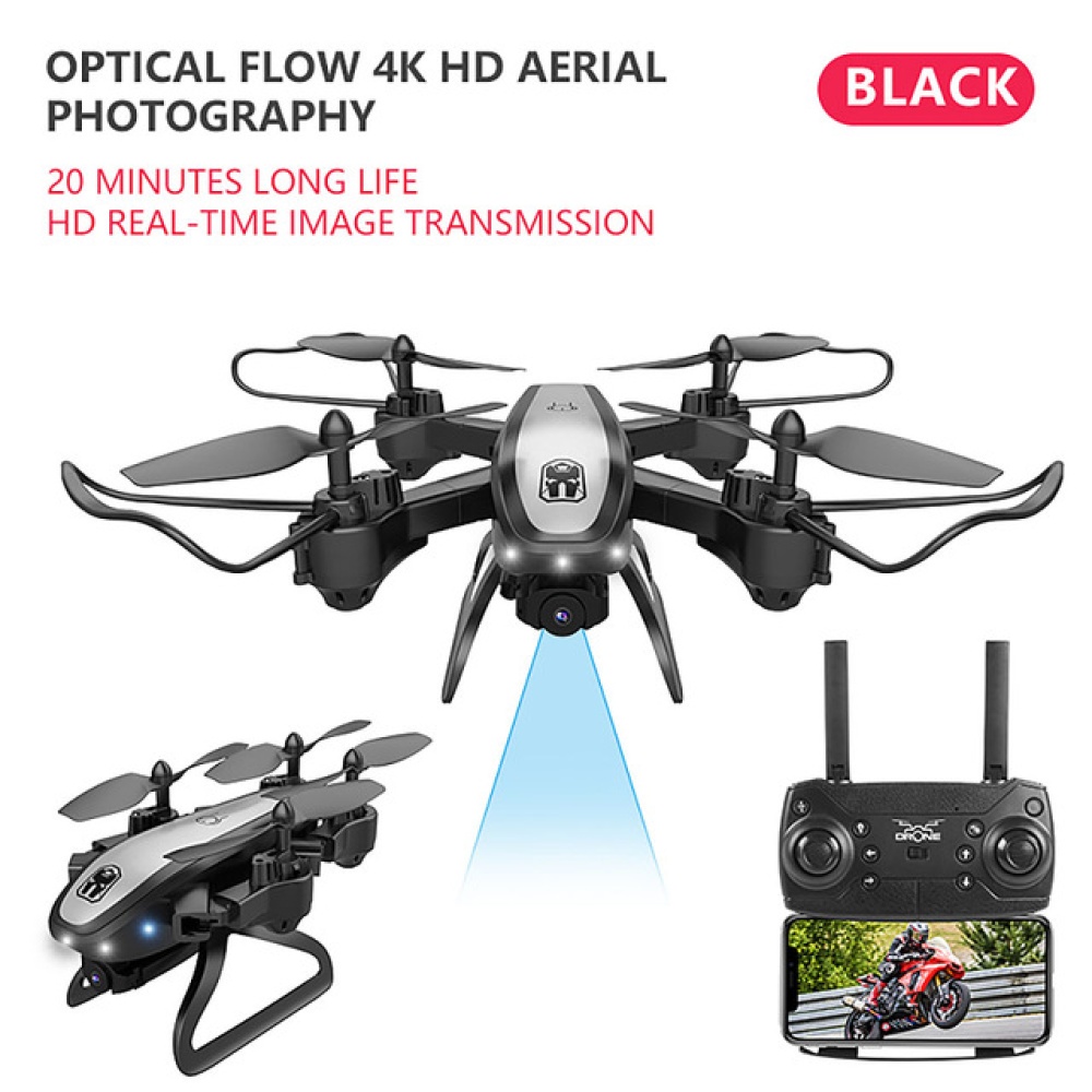 Drone Ky909 Hd 4k Wifi Video Live Fpv Light Flow Keep Height Quad-axis Aircraft One-button Take-off with Box black_4K (color box)