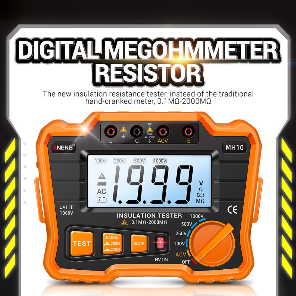 ANENG Digital Megohm Meter 100-1000V High-precision High Pressure Indicator Insulation Resistance Tester MH10 Orange - Image 3