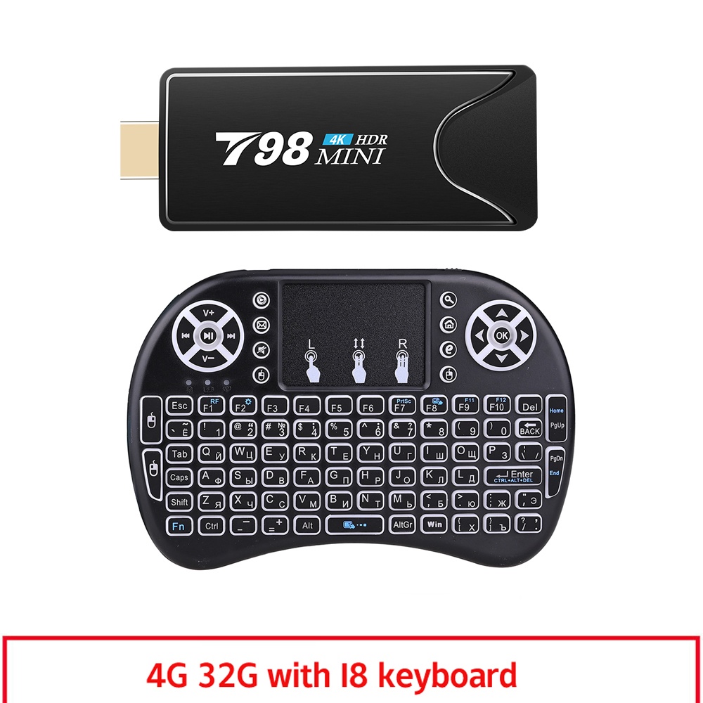 Mini Tv Stick Box Android 10 4g 32g T98 Rk3318 Smart Media Player Receiver 4+32G_British plug+I8 Keyboard - Image 3