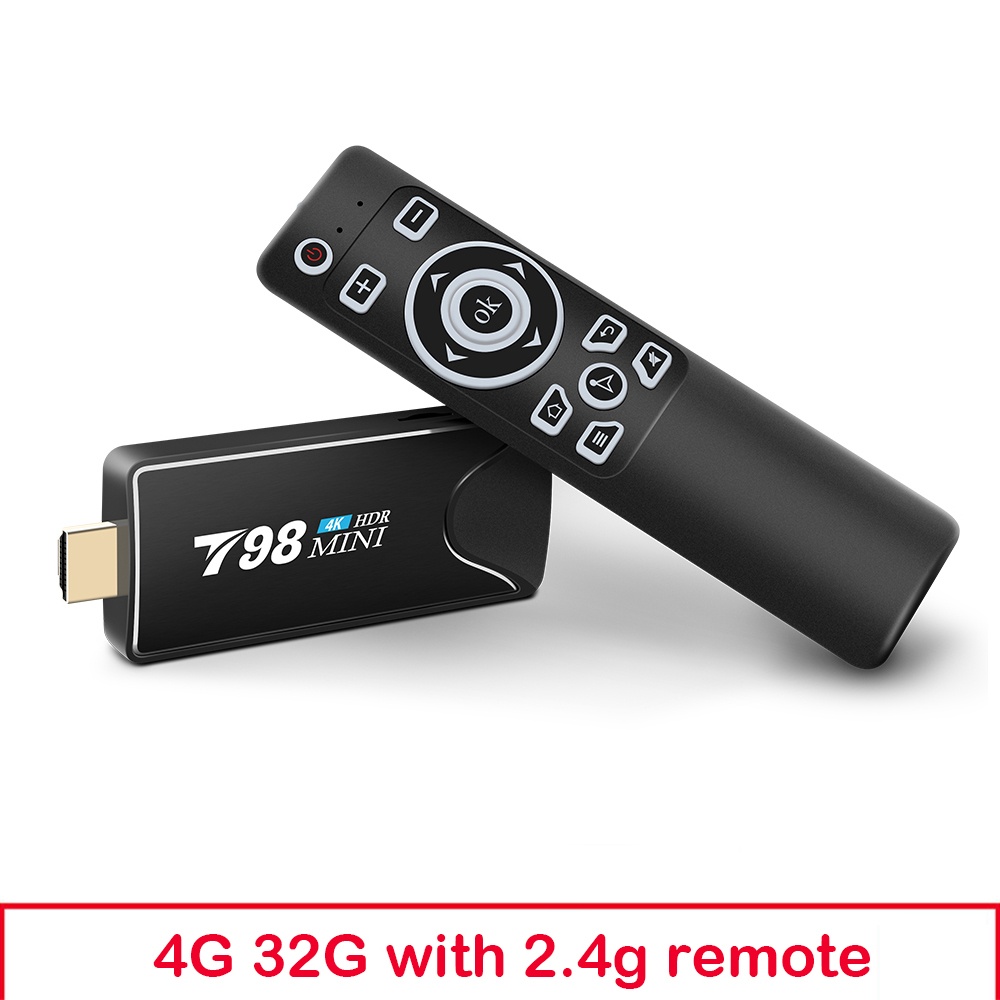 Mini Tv Stick Box Android 10 4g 32g T98 Rk3318 Smart Media Player Receiver 4+32G_British plug+I8 Keyboard - Image 2