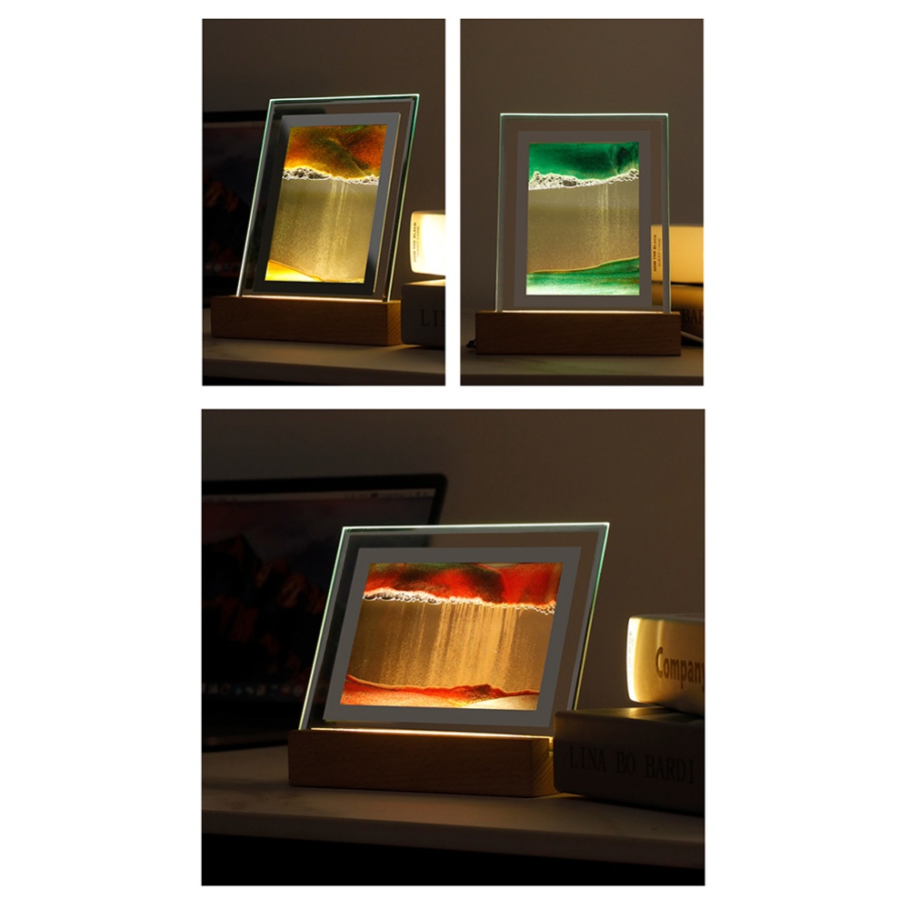 3D Glass Sandscape Hourglass Led Night Light Creative Quicksand Painting Atmosphere Table Lamp Orange - Image 2