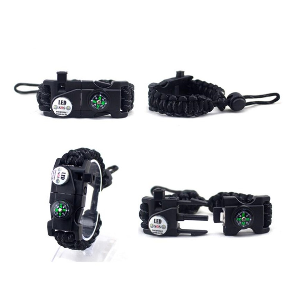 LEDway Paracord Bracelet Tactical Survival Gear Kit 6-IN-1 Compass LED SOS Red ink green black - Image 2