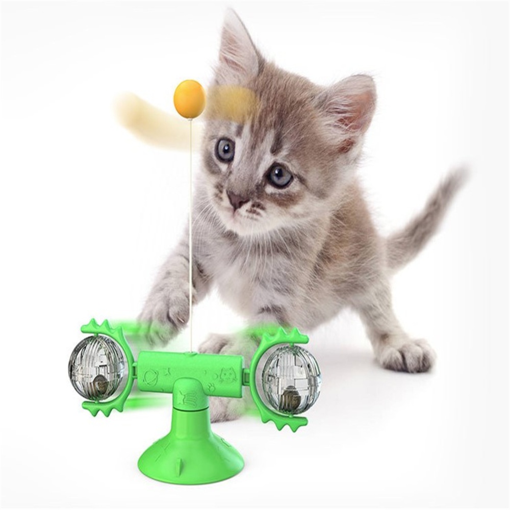 Cat Carousel Pinwheel Pet Toy With Suctions Funny Relieving Supplies Green