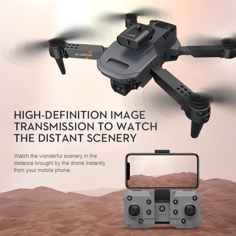 K6 RC Mini Drone 4k HD Camera Wifi Fpv Four Sides Infrared Obstacle Avoidance Folding Quadcopter Helicopter Black - Image 2