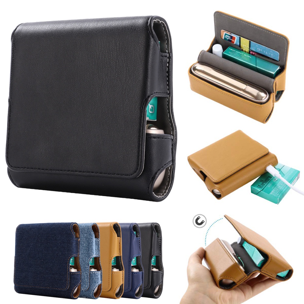 Magnetic Cover Compact Storage Box PU Leather Case for IQOS3.0 Electronic Cigarette with Card Slot Full Protection Shell Pocket black - Image 2