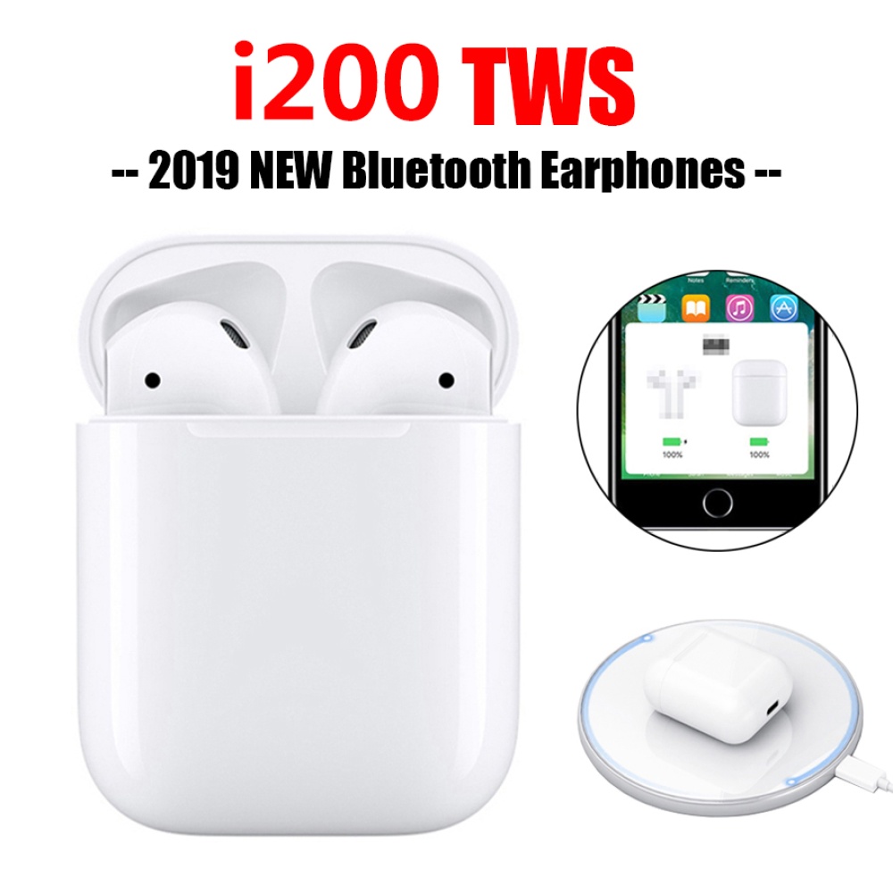 i200 TWS Wireless Charging Headset Bluetooth 5.0 6D Bass Earphone white
