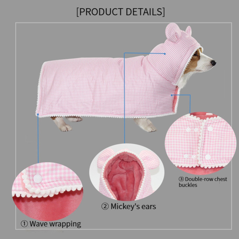 Pet Cotton Plaid Cape Cloak Princess Style Thickened Flannel Warm Blanket Small Pink - Image 3