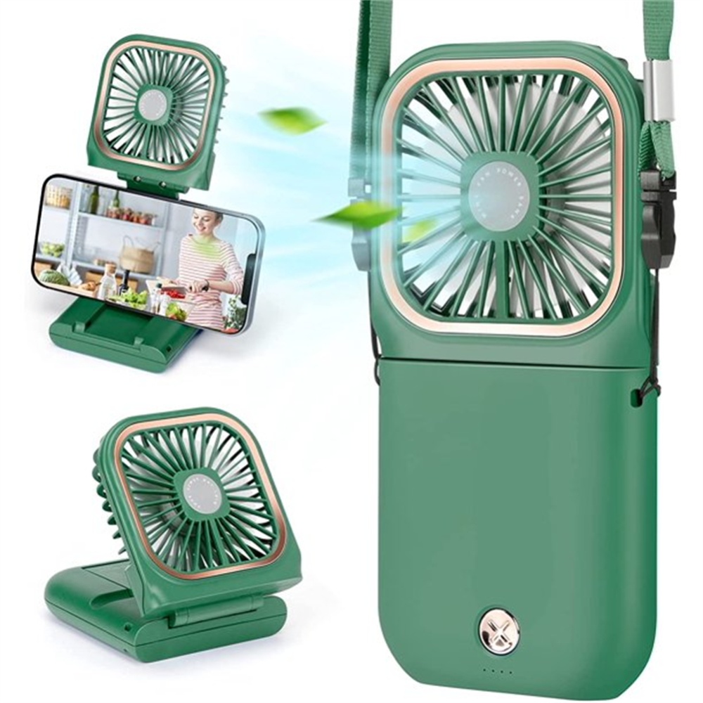 Handheld Mini Fan 3 Speed 180 Degree Rotating Rechargeable Portable Neck Green - Image 2