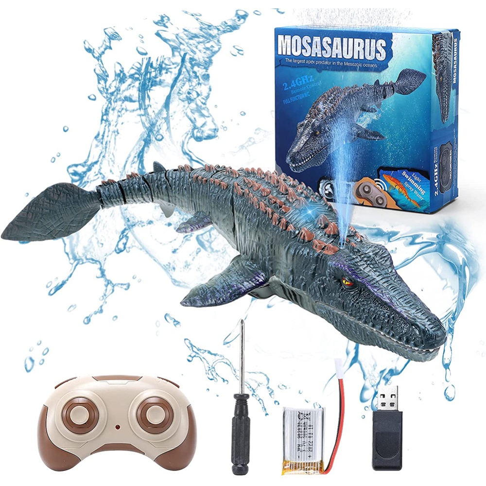 Remote Control Dinosaur Diving Toys RC Boat with Light Spray Water Kids Toy Grey - Image 2