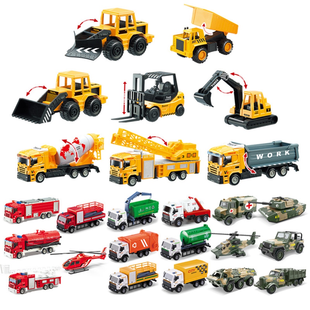 Medium-sized Alloy Children Pull Back Car Toy Fire-fighting Engineering Vehicle Multiple Simulation Model back excavator - Image 2