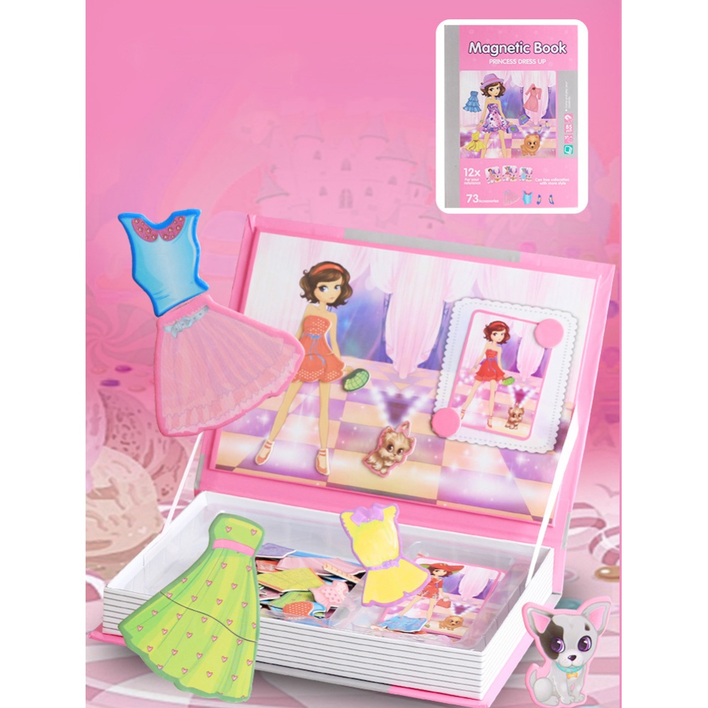 Children Fun Magnetic Puzzle Cartoon Magnet Game for Brain Development Princess dressup