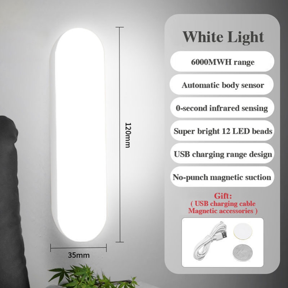Intelligent Night Light Human Motion Sensor Led Usb Rechargeable Wall for Home Bedroom Hallway White light