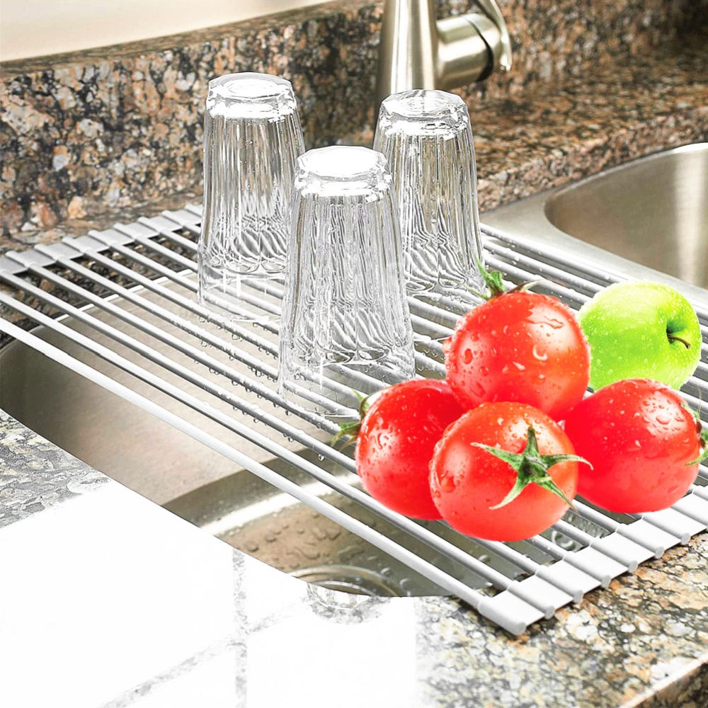 Sink Roll-Up Dish Drying Rack Multifunction Drain for Tableware