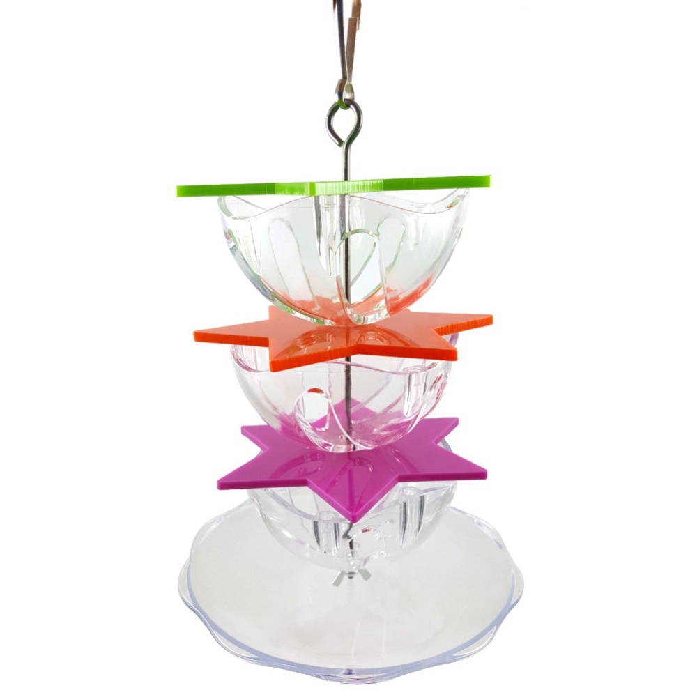 Acrylic Hexagons Multi-layer Feeding Box Pet Bird Parrot Biting Chewing Toy Three layers + fruit plate