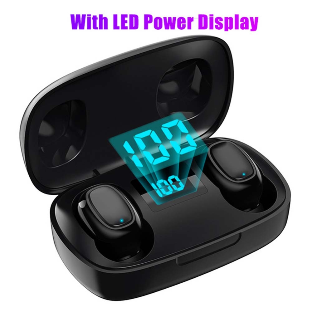 L12 HIFI Wireless Headset Bluetooth 5.0 Dual Sports Headphone 3D Stereo Portable Magnetic with Charging Case LED black