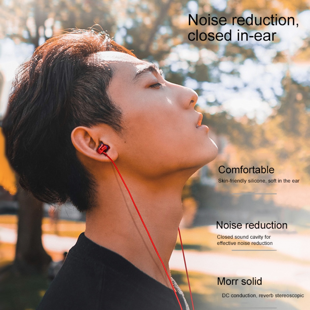 Aux 3.5mm Wired Earphone Pluggable In-ear Sports Stereo Noise Reduction Headset Red - Image 3