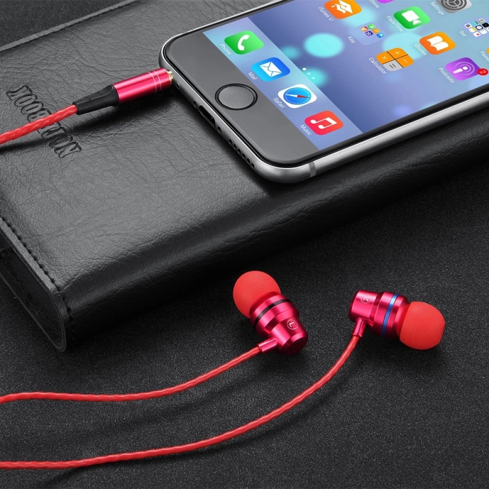 Aux 3.5mm Wired Earphone Pluggable In-ear Sports Stereo Noise Reduction Headset Red - Image 4