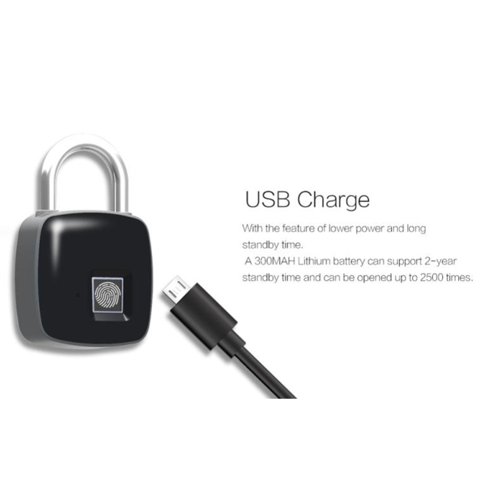 Heavy Duty Zinc Alloy P3+ Fingerprint Lock Bluetooth Padlock Smart Anti-theft with APP black - Image 3