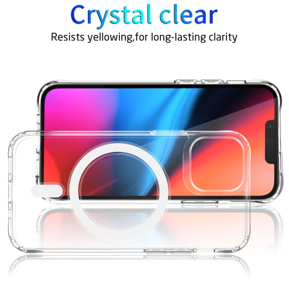 For iPhone 13 mini Magsafe Case Magnetic Ring Clear Crystal Acrylic +TPU Four-corner Airbag Shockproof Case (Transparent) - Image 2