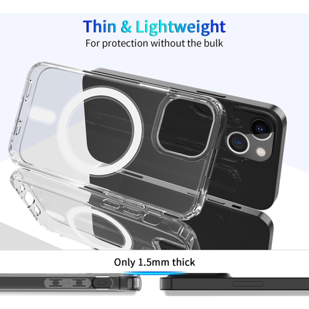 For iPhone 13 mini Magsafe Case Magnetic Ring Clear Crystal Acrylic +TPU Four-corner Airbag Shockproof Case (Transparent) - Image 3