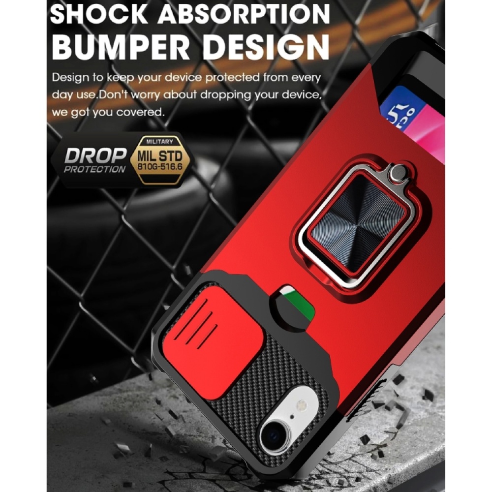 For iPhone XR Sliding Camshield Card Slot Ring Kickstand Phone Case(Red) - Image 3