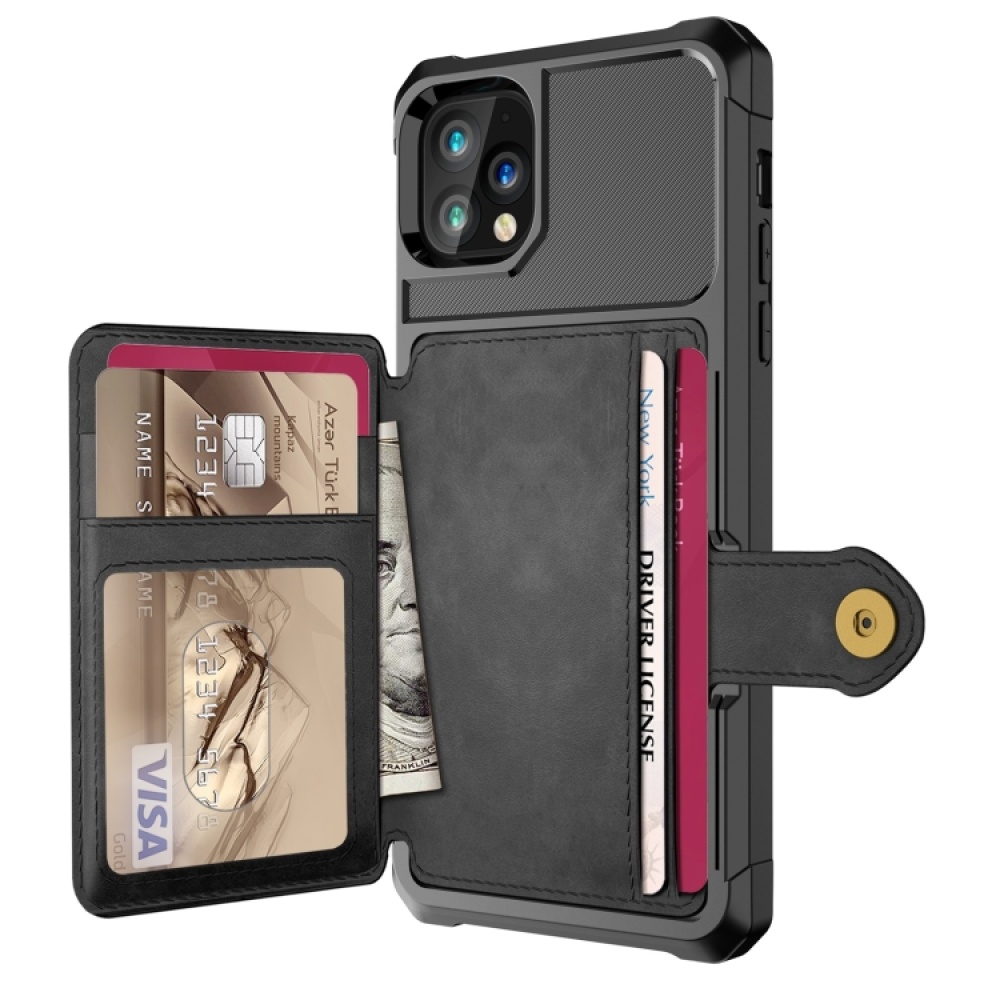 For iPhone 11 Pro Max Magnetic Wallet Card Bag Leather Case (Black) - Image 2