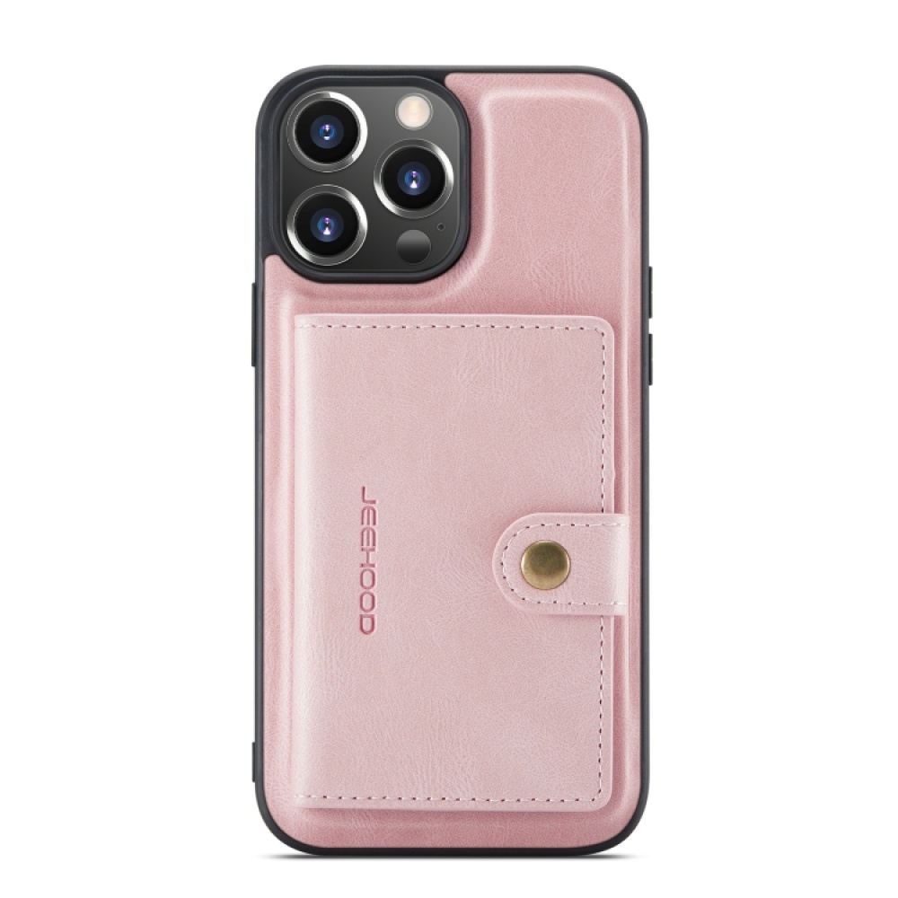 For iPhone 14 Pro JEEHOOD Retro Magnetic Detachable Leather Phone Case(Pink) - Image 2