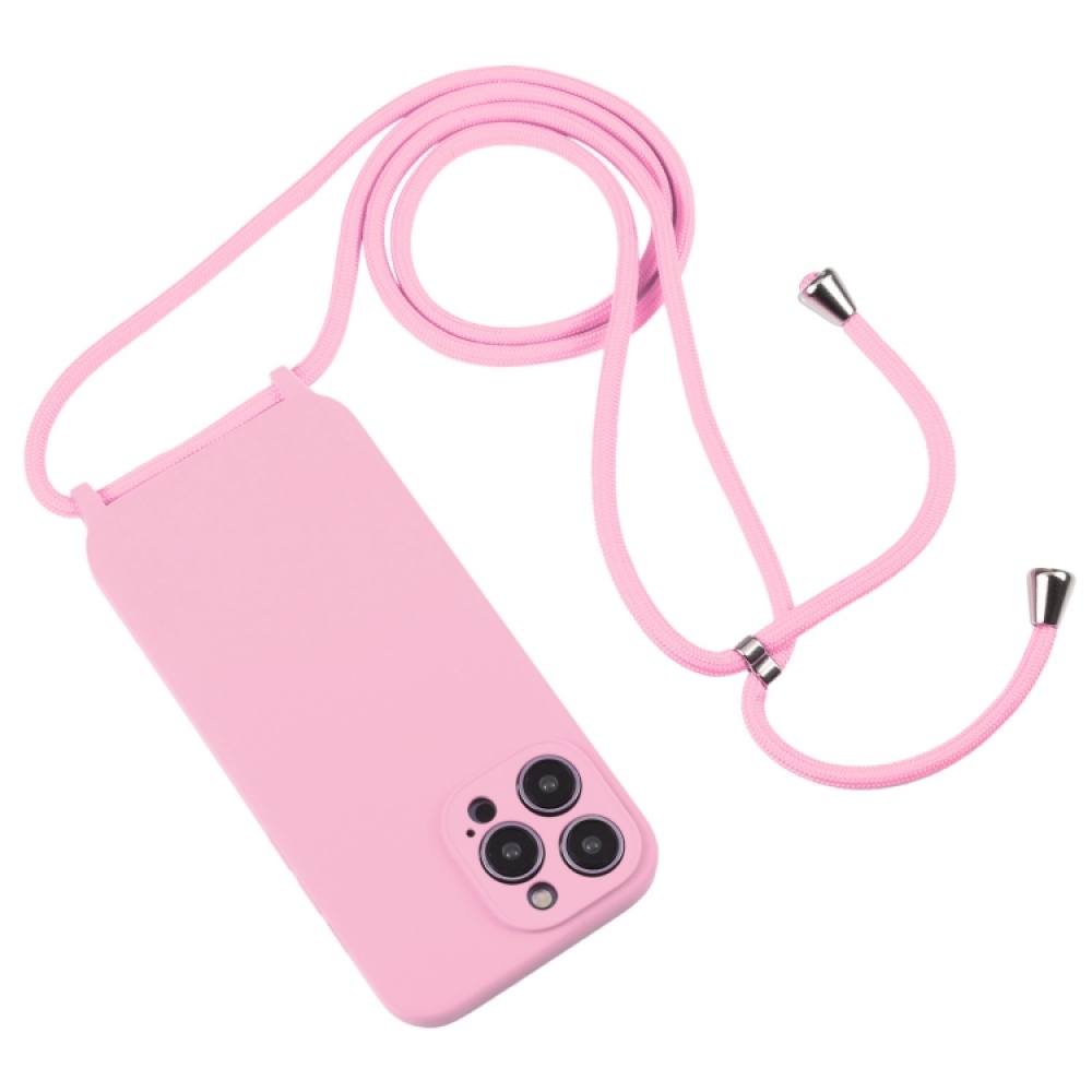 For iPhone 14 Pro Crossbody Lanyard Liquid Silicone Case(Pink) - Image 2