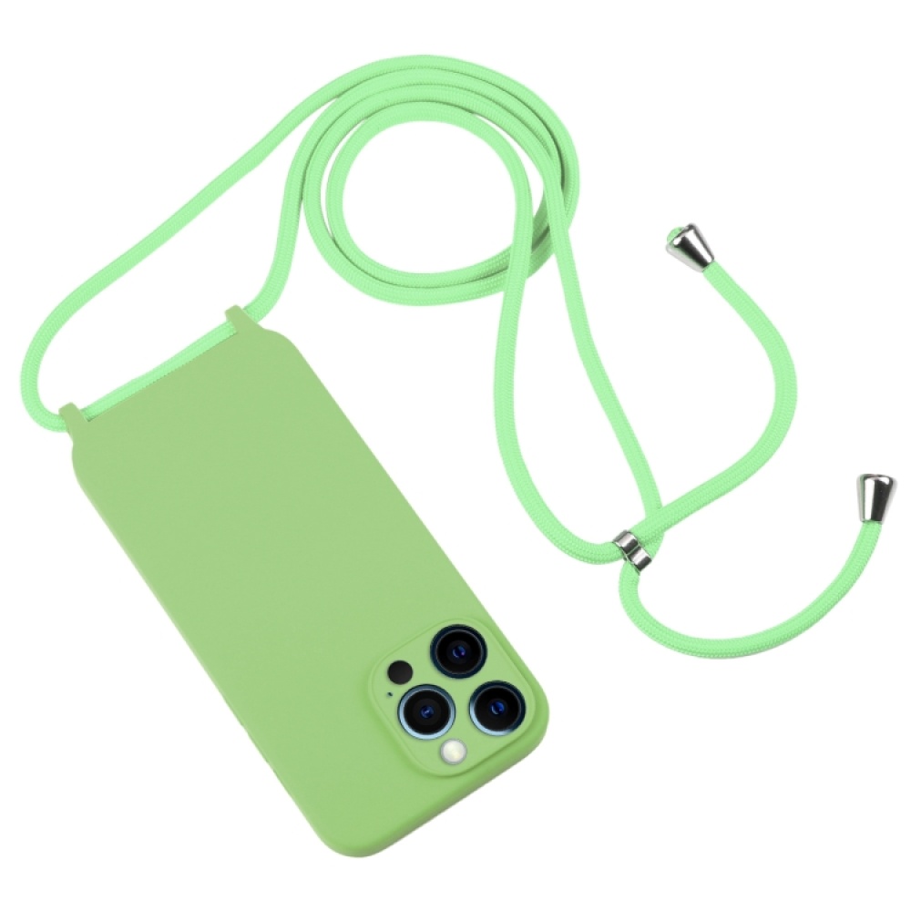 For iPhone 12 Pro Crossbody Lanyard Liquid Silicone Case(Matcha Green) - Image 2