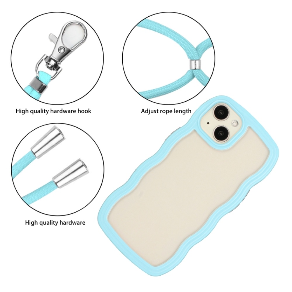 For iPhone 14 Plus  Lanyard Candy Color Wave TPU Clear PC Phone Case(Blue) - Image 2